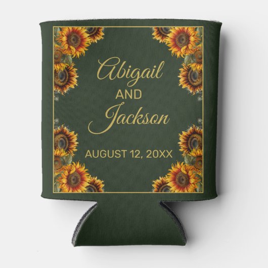 Zonnebloem Bruiloft Bos Groen & Goud Blikjeskoeler (Voorkant)