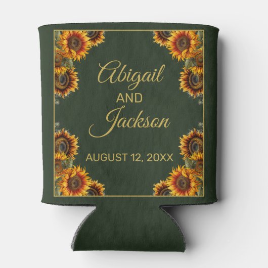 Zonnebloem Bruiloft Bos Groen & Goud Blikjeskoeler (Achterkant)