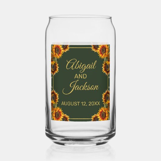 Zonnebloem Bruiloft Bos Groen & Goud Blikvorm Glas (Voorkant)