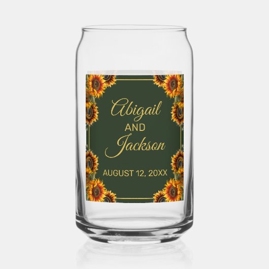 Zonnebloem Bruiloft Bos Groen & Goud Blikvorm Glas (Achterkant)