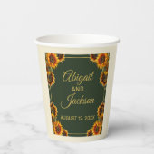 Zonnebloem Bruiloft Bos Groen & Goud Papieren Bekers (Achterkant)