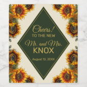 Zonnebloem Bruiloft Bos Groen & Goud Wijn Etiket (Enkel label)