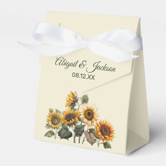 Zonnebloem bruiloft bos groen rustiek bedankdoosjes (Voorkant Zijde)