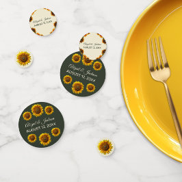 Zonnebloem bruiloft bos groen rustiek confetti