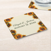 Zonnebloem bruiloft bos groen rustiek kartonnen onderzetters (Schuin)
