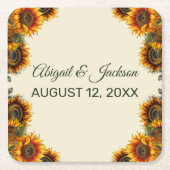 Zonnebloem bruiloft bos groen rustiek kartonnen onderzetters (Voorkant)