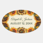 Zonnebloem bruiloft bos groen rustiek ovale sticker (Voorkant)