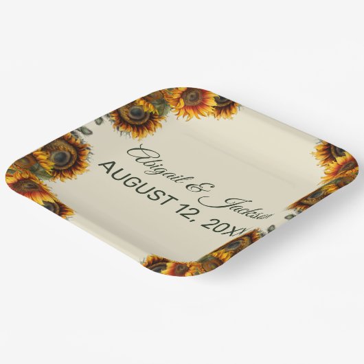 Zonnebloem bruiloft bos groen rustiek papieren bordje (Gebogen)
