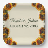 Zonnebloem bruiloft bos groen rustiek papieren bordje (Voorkant)