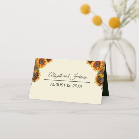 Zonnebloem bruiloft bos groene plaats kaart plaatskaartje (Achterkant)