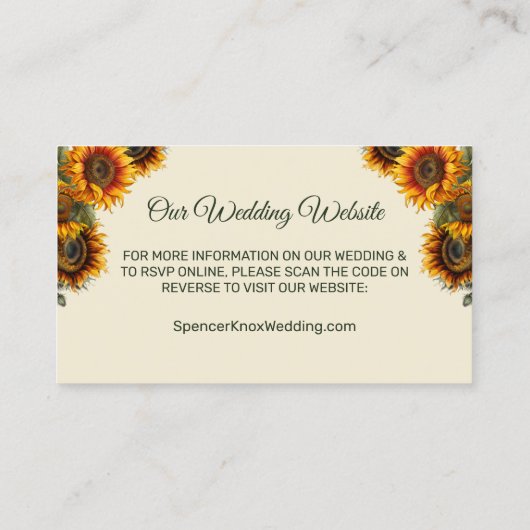 Zonnebloem Bruiloft Bos Groene QR Behuizing Kaart Visitekaartje (Achterkant)
