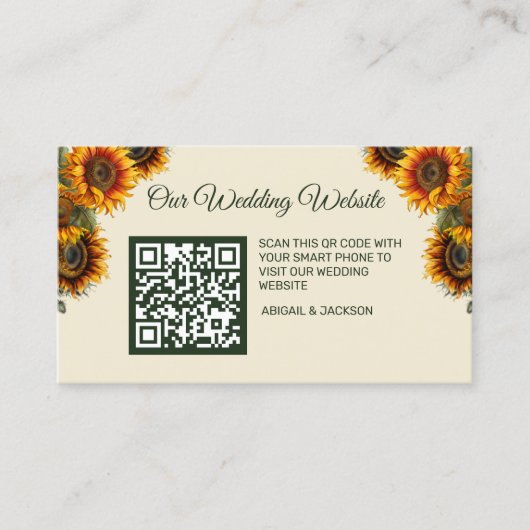 Zonnebloem Bruiloft Bos Groene QR Behuizing Kaart Visitekaartje (Voorkant)