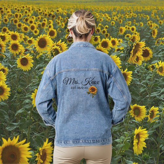 Zonnebloem bruiloft bruid Mrs. Established Denim Jacket