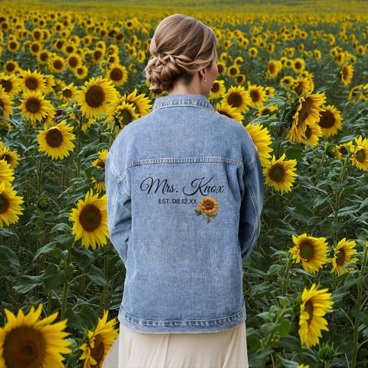 Zonnebloem bruiloft bruid Mrs. Established Denim Jacket