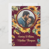 Zonnebloem Bruiloft Burgundy All in One Foto Kaart (Voorkant)