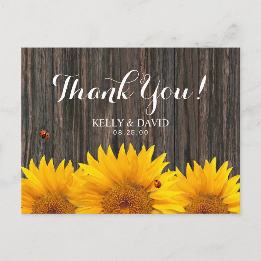 Zonnebloem bruiloft dank u lieveheersbeestje schuu briefkaart (Voorkant)