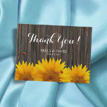 Zonnebloem bruiloft dank u lieveheersbeestje schuu briefkaart<br><div class="desc">Rustieke donkere hout & zonnebloem bruiloft dank u kaarten.</div>