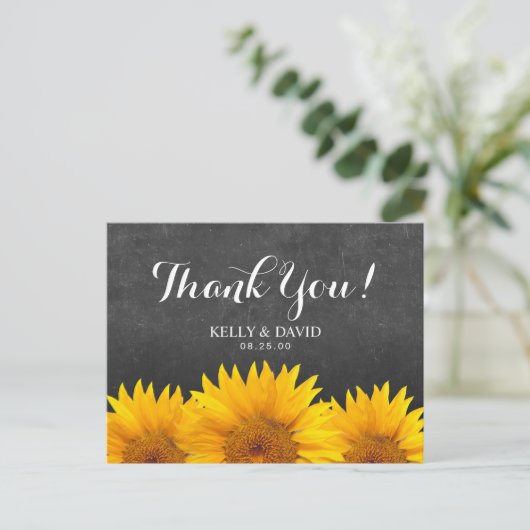 Zonnebloem bruiloft Dank u schoolbord Briefkaart (Staand voorkant)