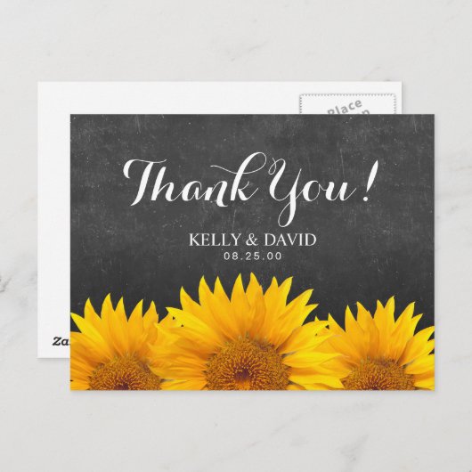 Zonnebloem bruiloft Dank u schoolbord Briefkaart (Voorkant / Achterkant)