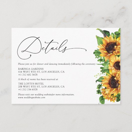 Zonnebloem bruiloft Details Behuizing Kaarten (Voorkant)