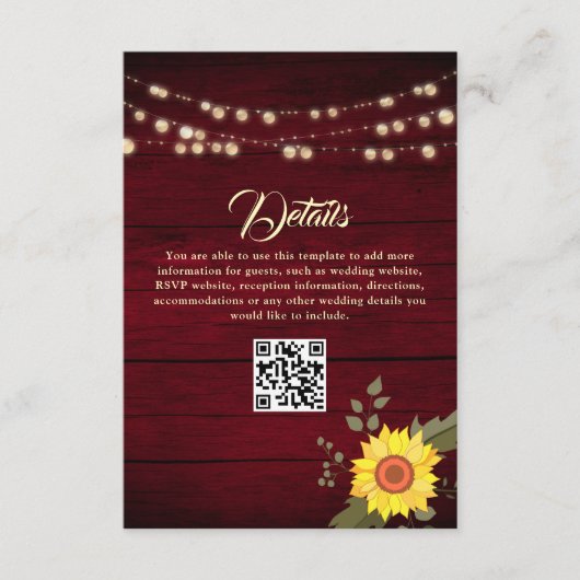 Zonnebloem bruiloft details QR-code Informatiekaartje (Voorkant)