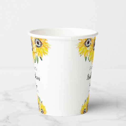 Zonnebloem Bruiloft Feest Script Modern Bloem Chic Papieren Bekers (Rechts)