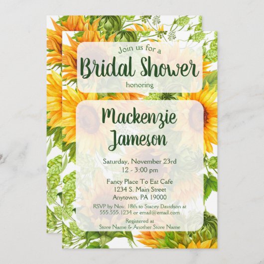 Zonnebloem Bruiloft Feest Uitnodiging Geel Groen (Voorkant / Achterkant)