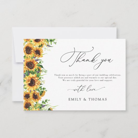 Zonnebloem bruiloft flat dank u kaarten (Voorkant)