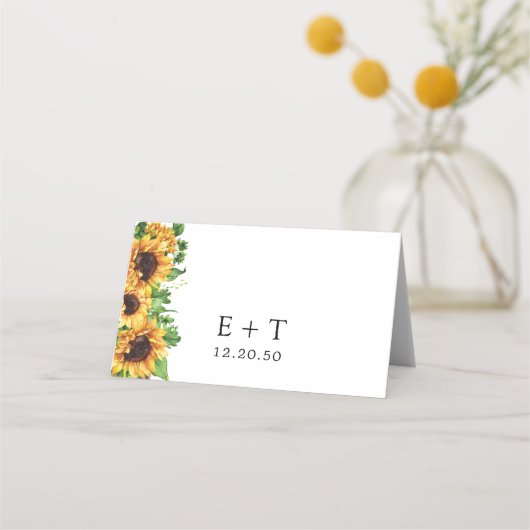 Zonnebloem bruiloft gevouwen plaats kaarten plaatskaartje (Achterkant)