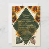 Zonnebloem bruiloft groen & goud repetitie diner kaart (Voorkant)