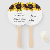 Zonnebloem bruiloft gunst wit geel bloemen fans handwaaier (Voorkant en achterkant)