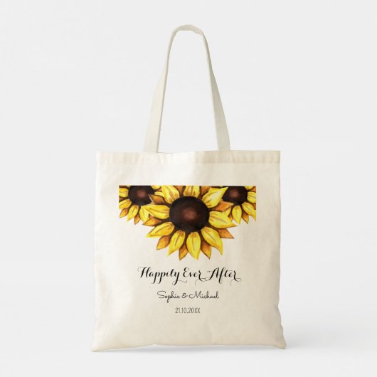 Zonnebloem Bruiloft Happily Ever After Bloemen Tote Bag (Achterkant)