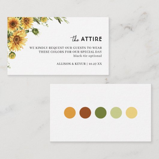 Zonnebloem Bruiloft Kleding Jurk Code Kaarten (Voorkant / Achterkant)
