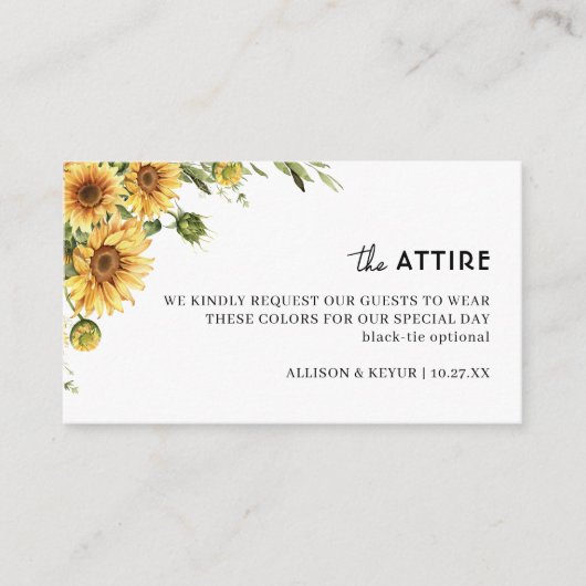 Zonnebloem Bruiloft Kleding Jurk Code Kaarten (Voorkant)