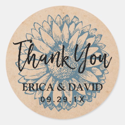 zonnebloem bruiloft kraft dank u ronde sticker (Voorkant)