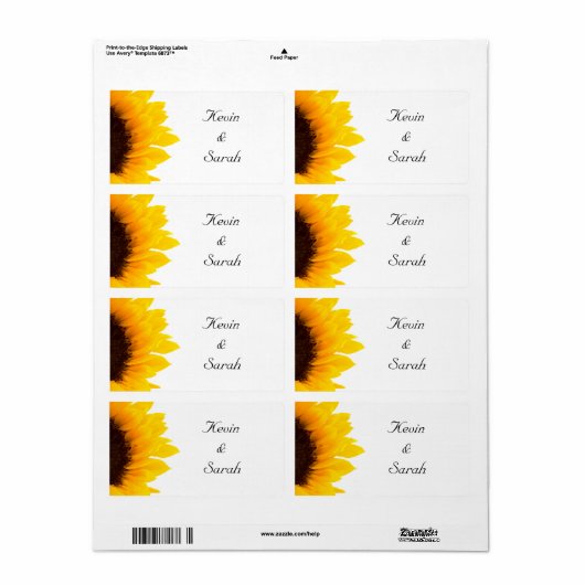 Zonnebloem bruiloft labels (Full Sheet)