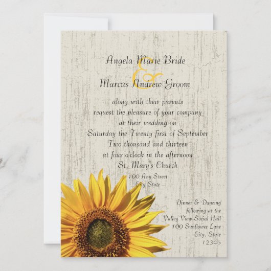 Zonnebloem Bruiloft met Landelijke Uitstraling Kaart (Voorkant)
