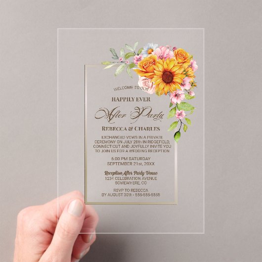 Zonnebloem bruiloft na feest acryl uitnodigingen (Insitu (Draagbaar))