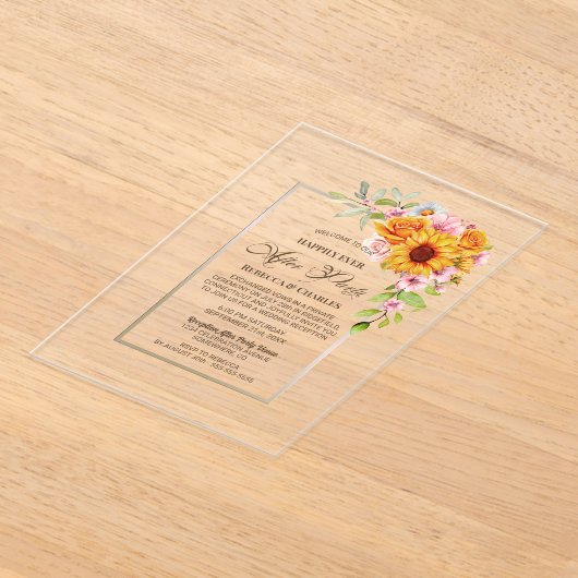 Zonnebloem bruiloft na feest acryl uitnodigingen (Laagn)
