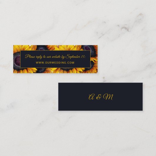 Zonnebloem bruiloft | Navy Gold Website Wedding RS Mini Visitekaartje (Voorkant / Achterkant)