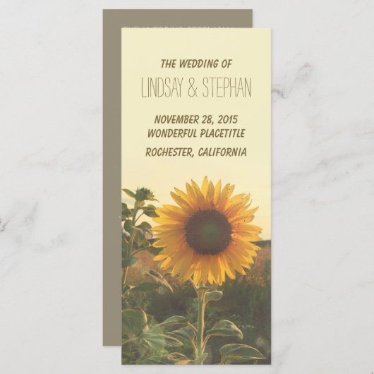 Zonnebloem bruiloft programma's (Voorkant / Achterkant)
