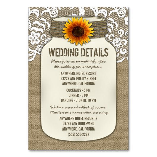 Zonnebloem Bruiloft Receptie Accommodatie Kaarten (Voorkant)