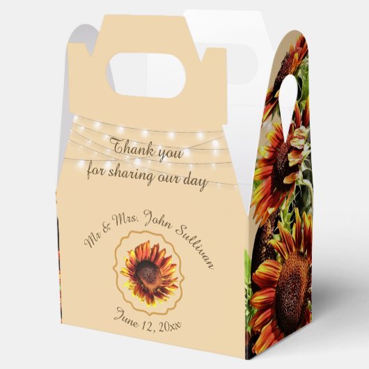 Zonnebloem bruiloft receptie bedankdoosjes (Geopend)
