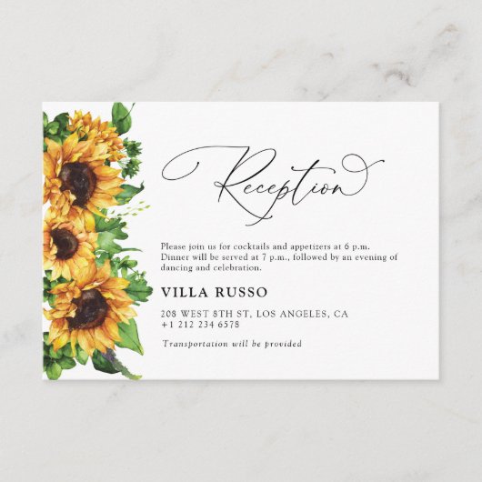 Zonnebloem Bruiloft Receptie Behuizing Kaarten (Voorkant)