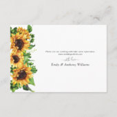 Zonnebloem Bruiloft Receptie Behuizing Kaarten (Achterkant)