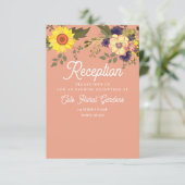 Zonnebloem bruiloft receptie informatiekaartje (Staand voorkant)