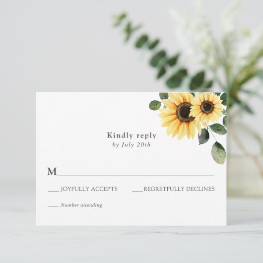 Zonnebloem Bruiloft RSVP-bijsluiter kaart (Staand voorkant)
