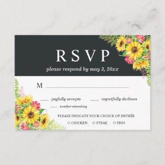 Zonnebloem bruiloft RSVP Kaart met Diner Keuze