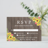 Zonnebloem bruiloft RSVP Kaart op hout (Staand voorkant)