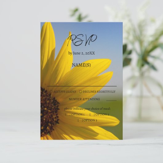  Zonnebloem Bruiloft RSVP Kaarten (Staand voorkant)